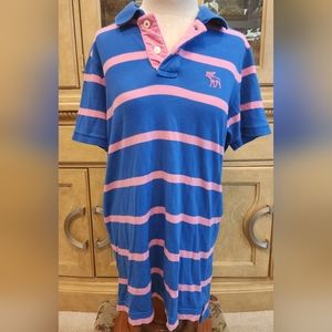 Abercrombie & Fitch Shirt XL blue with pink stripes Polo Button